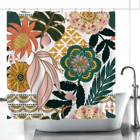 Florid Shower Curtain – The Design Alley Jungalow Bathroom, Guest Bathroom Shower Curtain, Elegant Bathroom Decor, Vintage Bathroom Decor, Cloth Shower Curtain, Long Shower Curtains, Geometric Shower Curtain, Bathroom Shower Curtain Sets, Floral Shower Curtain