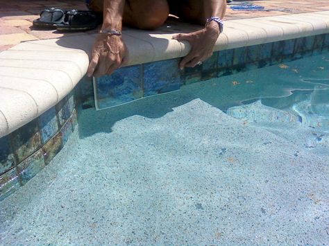 The New Blue Pool: Tiles and Pebbles and Coping ....... Oh My! (#3) Pool Waterline Tile, Pool Waterline, Waterline Pool Tile, Swimming Pool Renovation, Pool Tile Designs, Pool Resurfacing, Desert Backyard, Swimming Pool Pond, Victoria House