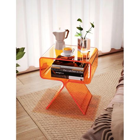 【Small size side table】 SMALL,TINY,SHORT, it is smaller than the traditional edge table you imagine. Please pay attention to the size before purchasing 17.7"L x 11.8"W x 15.35"H.
Applicable scene: bedside table, magazine table, coffee table, temporary table, etc. Potted plants, candles, photo frames, magazines and more look stylish and organized on this coffee table. Orange Side Table, Nightstand Orange, Orange Room Aesthetic, Funky Nightstand, Eclectic Studio Apartment, Colorful Nightstand, Cool Nightstands, Retro Nightstand, Acrylic Nightstand