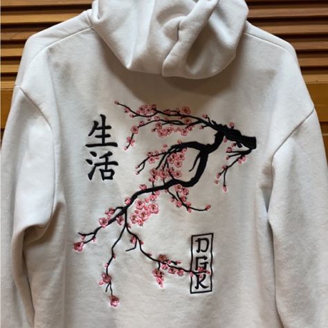 Dirty Ghetto Kids White Cherry Blossom Hoodie Size Medium Cherry Blossom Hoodie, Painting On Hoodies, Cherry Blossom Clothes, Aesthetic Hoodie Design, Embroidery On Hoodies, Cherry Hoodie, Painted Hoodie, Japanese Hoodie, Bold Outfits