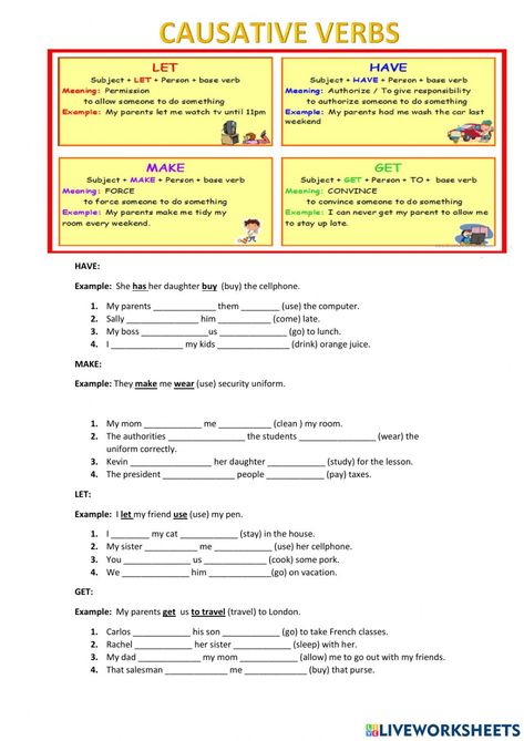 Causative Verbs Worksheet, Causative Verbs, Verb Worksheets, Something To Do, Abc, Meant To Be, No Response, Let It Be, Quick Saves