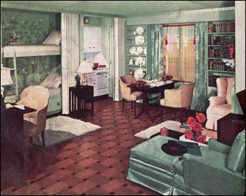 oneroomapt 1940s Living Room, 1930s Home Decor, 1930s Decor, 1940s Interior, Sala Vintage, American Living Room, Living Vintage, Retro Renovation, Retro Living Rooms