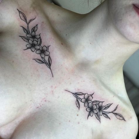 Whimsical Collar Bone Tattoo, Collar Bone Chest Tattoo Female, Whimsical Floral Tattoo, Small Chest Tattoo Female Upper, Small Tattoos Minimalist, Collar Bone Tattoos For Women, Under Collar Bone Tattoos, Small Chest Tattoo Female, Small Chest Tattoo