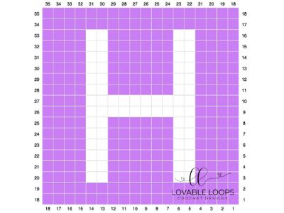 Letter H Graph | Free Crochet Pattern | Alphabet Crochet Baby Blanket Crochet Alphabet Blanket, Crochet Letters Pattern, Crochet Alphabet, Crochet Letters, Crochet Mask, Graph Crochet, Cross Stitch Fonts, Crochet Hexagon, Loom Pattern