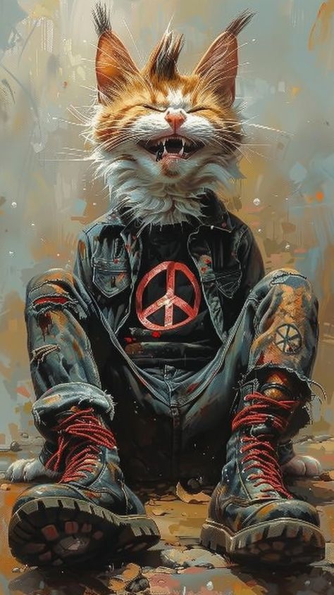 Punk Cat, Notan Art, Surealism Art, Creepy Cat, Arte Folk, Arte Punk, New Media Art, Art Wallpaper Iphone, Arte Fantasy