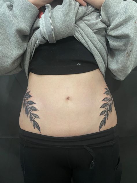 Leave Hip Tattoo, Vines On Hip Tattoo, Leaves Stomach Tattoo, Leaves Tattoo Stomach, Leaf Tattoo Stomach, Hip Leaf Tattoo, Leaves Hip Tattoo, Leaf Stomach Tattoo, Hip Leaves Tattoo