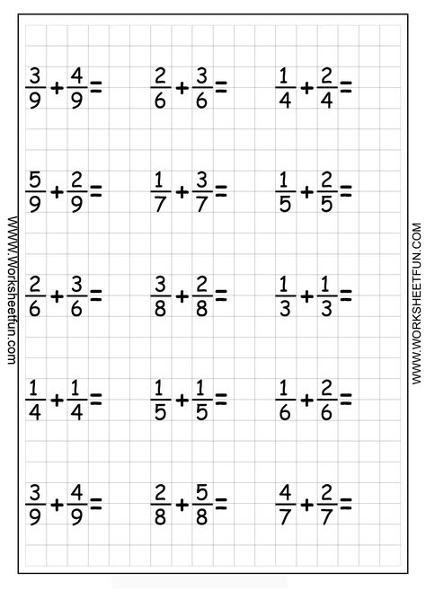 Fraction Addition, Free Fraction Worksheets, Math Fractions Worksheets, Writing Fractions, Addition Of Fractions, Adding Fractions, Worksheets For Grade 3, Adding And Subtracting Fractions, Math Sheets