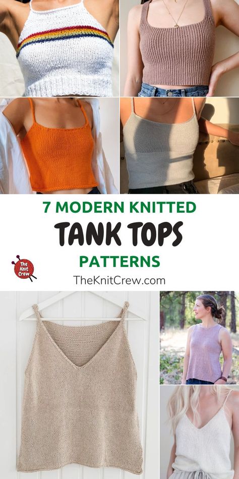 7 Modern Knitted Tank Top Patterns. These 7 Modern Knitted Tank Top Patterns are curated by The Knit Crew. Knitted Tank Top Pattern Free, Tank Top Patterns, Crochet Tank Top Free, Knit Tank Top Pattern, Knit Top Patterns, Trendy Tank Tops, Diy Tank, Tank Top Pattern, Knit Vest Pattern