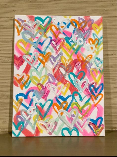 Easy Painting Ideas Tutorials, Painting Ideas Heart Canvas, Heart Painting On Canvas Aesthetic, Painting Ideas Family, Canvas Painting Ideas Galentines, Ideas For Canvas Painting, Hearts Canvas Painting, 8x10 Canvas Painting Ideas, Small Canvas Art Valentine