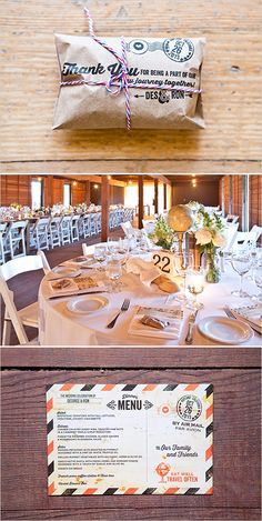 travel-themed wedding menu, tablescape, and favors Vintage Travel Wedding, Travel Inspired Wedding, Travel Party Theme, Travel Theme Wedding, Travel Theme, Travel Party, Marriage Ceremony, Adventure Wedding, Travel Inspired