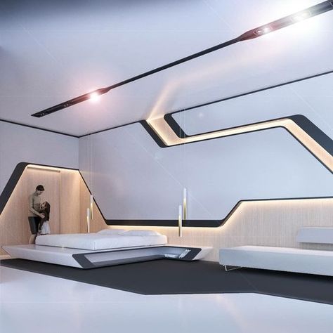 Futuristic Interior Design Bedroom, Futuristic Interior Bedroom, Futuristic Design Interior, Tech Interior Design, Futuristic Office Interior, Futuristic Bedroom Design, October Nails Fall, Futuristic Living Room, Entryway Decor Outdoor