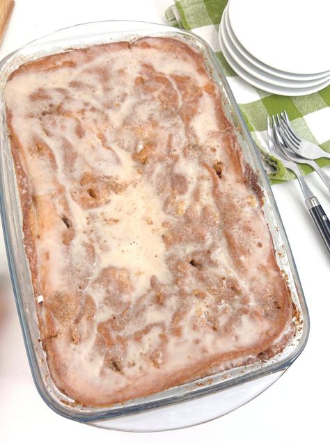 Easy Honey Bun Cake - Happy Homeschool Nest Easy Honeybun Cake, Honey Bun Coffee Cake, Easy Honey Bun Cake, Honeybun Cake With Box Cake, Honey Bun Cake With Cream Cheese, Honey Bun Carrot Cake Recipe, Easy Honey Bun Cake Recipe, Honey Bun Cake Recipe Easy, Sticky Bun Cake