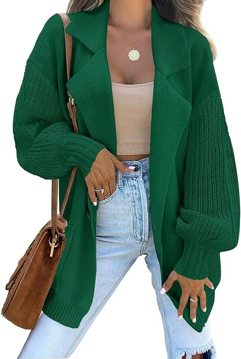 ZESICA Women's 2023 Casual Long Sleeve Cardigan Button Down Lightweight Knit Sweater Coat with Pockets,Green,Small at Amazon Women’s Clothing store Knit Sweater Coat, Olive Green Pants, Warm Cardigan, Oversized Knit Cardigan, Long Sleeve Knitted Cardigan, Cardigan Sweaters, Cardigan Sweater Coat, Ribbed Cardigan, Sweater Coat