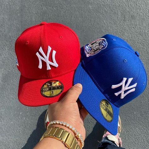 Fitted Cap Outfit Black Women, Fitted Cap Outfit, Ny Hats, Ny Cap, Subway Series, Custom Fitted Hats, Swag Hats, Streetwear Hats, Uv Blue