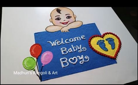 Naming Ceremony Rangoli Designs, Welcome Baby Rangoli, Baby Welcome Rangoli, Welcome Baby Decoration Ideas At Home, Welcome Baby Boy Decoration Ideas, Birthday Rangoli, Welcome Rangoli, Ganesha Rangoli, Mom Drawing