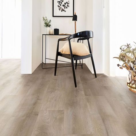 Essential Vitality Sandstorm Oak Laminate Flooring 8mm | Tile Mountain Hybrid Flooring, Oak Laminate Flooring, Floating Floor, Oak Laminate, Living Room Flooring, Timber Flooring, Lounge Room, Oak Floors, Laminate Flooring