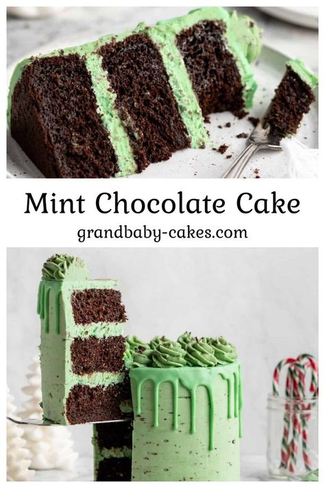 Mint Filling For Cake, Chocolate Mint Layer Cake, Green Cake Flavors, Green Frosted Cake, Mint Chip Cake, Mint Chocolate Cake Recipe, Green Buttercream Cake, Mint Cake Recipe, Chocolate Mint Cake