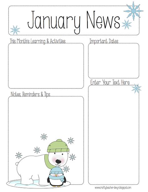 January Newsletter for ALL Grades! Preschool, Pre-K, Kinder, etc Daycare Newsletter, January Newsletter, News Letters, January Ideas, Class Newsletter, Monthly Newsletter Template, January Classroom, Preschool Newsletter Templates, Preschool Newsletter