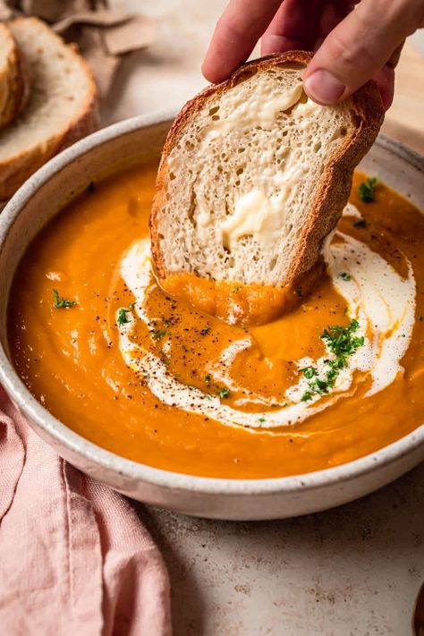 Pumpkin Carrot Sweet Potato Soup, Pumpkin Soup Photography, Pumpkin Potato Soup, Pumpkin And Sweet Potato Soup, Mabon Feast, Soup Recipes Pumpkin, Sweet Potato Pumpkin Soup, Soup In A Pumpkin, Soup Food Photography