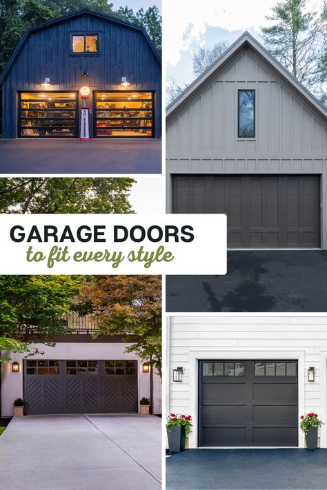 A new garage door can instantly enhance a home's curb appeal, providing a fresh, updated look. And with so many styles, materials, and price points available, homeowners have a wide range of options for finding a garage door that perfectly complements their home. From classic raised panel and carriage house doors to modern glass paneled and aluminum doors, there's a garage door to suit every style.

#clopay #garagedoortypes #ClopayGarageDoor #BlackGarageDoor #GlassDoor #GlassGarageDoor Front Garage Door Ideas, Clopay Garage Doors Gallery, Cottage Garage Doors, Garage Door Window, Cedar Garage Door, Clopay Garage Doors, Aluminium Garage Doors, Window Options, Carriage House Garage Doors