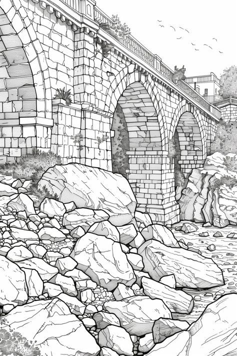 Perspective Painting, White Sketches, Castle Painting, Coloring Page Free Printable, Adult Coloring Books Printables, Abstract Coloring Pages, Color Drawing Art, Black And White Sketches, Detailed Illustration