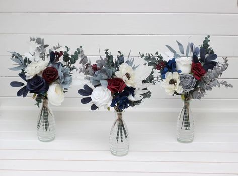 🌹 Perfect for any event #centetpieces #tabledecor #tableflowers #weddindecor #weddingarrangement #flowersdecoration #FlowerArrangement #artificialflowers #fauxflowerarrangement Dusty Blue And Burgundy Wedding Flowers, Slate Blue And Burgundy Wedding, Dusty Blue And Burgundy Wedding Theme, Navy And Burgundy Wedding Centerpieces, Burgundy And Dusty Blue Wedding, Burgundy Blue Wedding, Dusty Blue And Burgundy Wedding, Navy Blue Wedding Decorations, Blue Fall Wedding