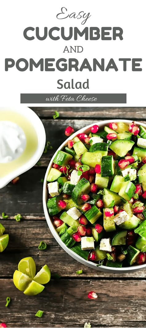 Cucumber Pomegranate Salad, Pomegranate Arils Recipe, Pomegranate Salad Recipes, Pomegranate Feta Salad, Pomegranate Recipes Healthy, Fresh Cucumber Salad, Pomegranate Seeds Recipe, Garden Cucumbers, Pomegranate Recipes Salad