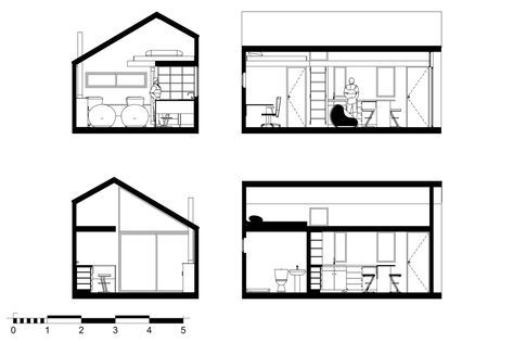 Image 12 of 14 from gallery of PV Cabin / Lorena Troncoso-Valencia. Sections Minimalist Cabin, Cabin Loft, Prefab Cabins, Cottage Style House Plans, Weekend House, Casa Container, Tiny Cabin, Tiny House Cabin, Small Cabin