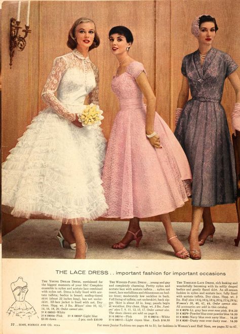 MEGA post of fashions from the 1957 Sears catalogs! Enjoy. ... 1957 Fashion, 1950s Wedding, 1950’s Fashion, 1950 Fashion, Fifties Fashion, Fashion 1950s, Vintage 1950s Dresses, Bridal Fashion Week, Wedding Dress Trends