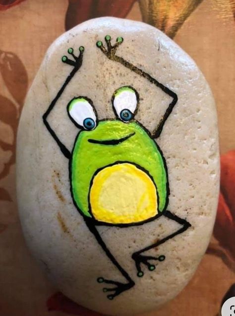 Painted Frogs On Rocks, Frog Painted Rocks Easy, Happy Rock Painting Ideas, Painted Frog Rocks, Frog Rock Painting Ideas, Spring Painted Rocks, Spring Rock Painting Ideas, Small Rock Painting Ideas, Cute Painted Rocks