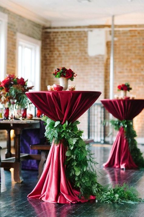 Wedding Cocktail Table Decor, Wedding Cocktail Tables, Cocktail Table Decor, Round Table Cloth, Winter Inspiration, House Studio, Wedding Decor Elegant, Wedding Cocktails, Red Colour