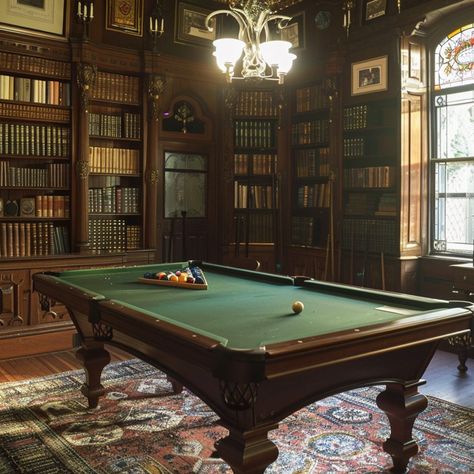 The Billiard Room and Twain's Private Study Vintage Pool Table Aesthetic, Pool Table In House, Skill Room, Luxury Billiard Room, Pool Table Aesthetic, Vintage Pool Table, Billiards Aesthetic, Mark Twain House, Billards Room