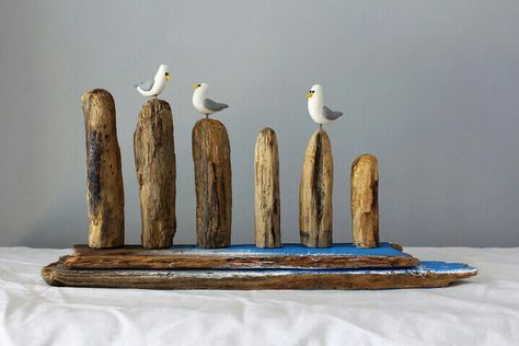 Sea Wood Art, Sea Wood Crafts, Seagull Craft, Wooden Seagull, Seaside Crafts, Driftwood Diy, Driftwood Art Diy, Scrap Wood Crafts, Driftwood Projects