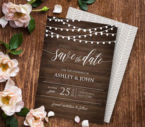 Rustic Save the Date Template, Instant Download, Wood String Lights Wedding Save the Date, Editable PDF Template, Digital File #014 Printable Place Cards Templates, Free Wedding Templates, Save The Date Cards Wedding, Rustic Wedding Save The Dates, Save The Date Video, Rustic Save The Dates, String Lights Wedding, Save The Date Designs, Lights Wedding