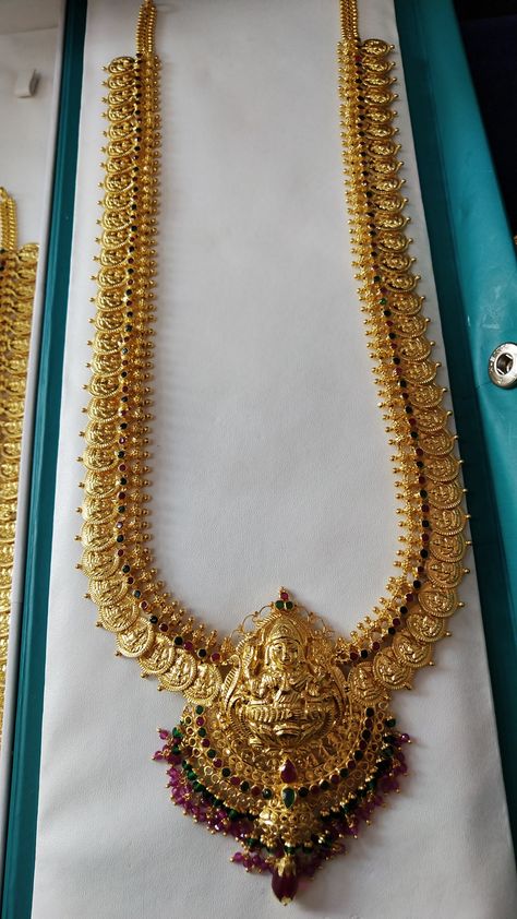 Kalusaperu Designs Gold, Gold Jewelry Long Haram, Laxmi Kasula Haram, Kasula Peru Designs, Lakshmi Kasula Haram, Laxmi Haram Designs Gold, Kasu Necklace Designs, Kasu Haram Designs, Gold Long Haram Designs In 40 Grams