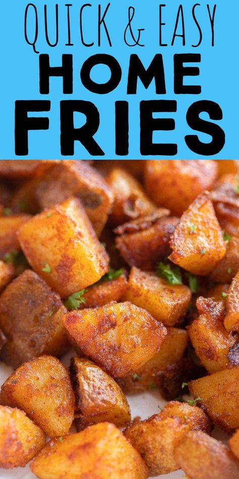 This Home Fries recipe is quick and easy to make and rivals any home fries you would get at a restaurant! Skip the brunch lines and make these instead! They're great for a breakfast side dish or you can add them to breakfast burritos and tacos. #homefries #restarauntstyle #quickandeasy #breakfastrecipe Eggs Up Grill Home Fries, Breakfast Scramble Healthy, Easy Home Fries Breakfast, Home Fries On Blackstone Griddle, Homefries In The Air Fryer, Quick Home Fries Easy Recipes, Homemade Home Fries Breakfast, Southern Home Fries, Home Fries Breakfast Oven