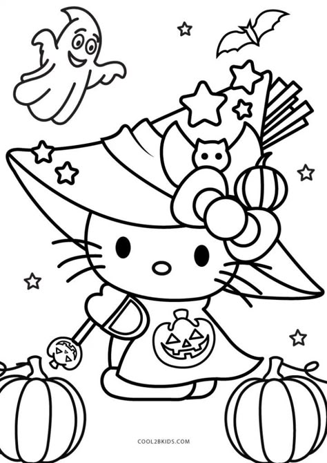 Free Printable Halloween Coloring Pages, Free Halloween Coloring Pages, Halloween Coloring Sheets, Free Printable Halloween, Hello Kitty Colouring Pages, Witch Coloring Pages, Love Coloring Pages, Kitty Coloring, Halloween Coloring Book