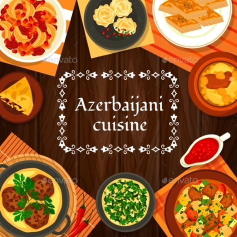 Azerbaijani Food, Azerbaijan Food, Pomegranate Sauce, Fish Pie, Food Meals, Vegetable Stew, Digital Illustrations, Baklava, Azerbaijan