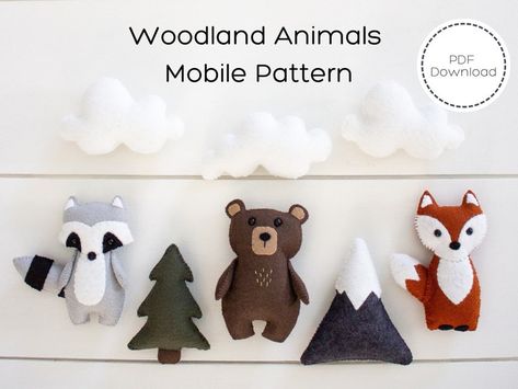 Woodland Animal Felt Sewing Pattern / PDF Download / Baby - Etsy Canada Plushie Diy, Nursery Sewing, Owl Sewing Patterns, Felt Tutorial, Felt Woodland, Felt Bear, Animal Felt, Owl Sewing, Woodland Mobile