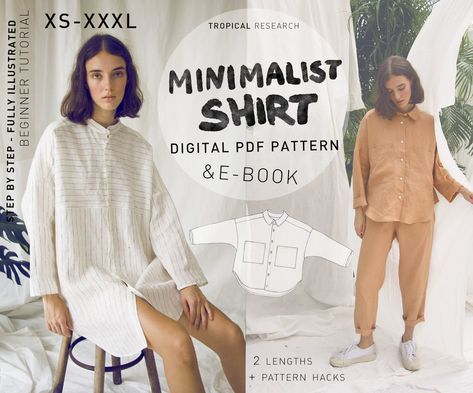 Minimalist Shirt Sewing Pattern Unisex Oversized Blouse Pdf Indie Sewing Pattern Beginner Sewing Layers - Etsy Spain Indie Dresses, Shirt Sewing, Minimalist Shirt, Pattern Hack, Minimalist Shirts, Shirt Sewing Pattern, Shirting Fabric, Beginner Sewing, Indie Sewing Patterns