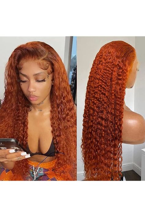 Ginger Water Wave Wig, Ginger Lace Front Wigs, Wigs Orange, Colored Lace Front Wigs, Wig Buy, Wig Business, Lace Wig Glue, Hair Water, Birthday Hairstyles