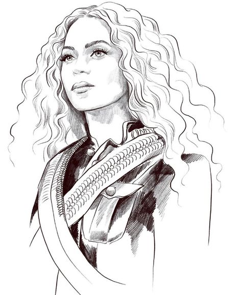 Beyonce Sketch Drawing, Beyonce Art Illustrations, Beyonce Coloring Pages, Beyonce Drawing Easy, Beyhive Tattoo, Beyoncé Drawing, Drawing Beyonce, Beyonce Sketch, Beyoncé Poster