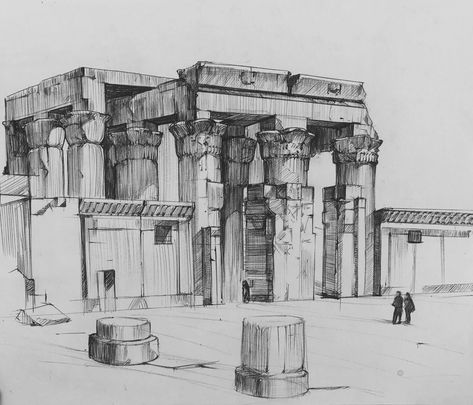 ArtStation - Egyptian Temple , Quy Ho Egyptian Architecture Drawing, Egyptian Architecture, Egyptian Temple Drawing, Ancient Egypt Sketch, Ancient Temple Concept Art, Old Egypt Drawing, Egypt Temple Concept Art, Egyptian Temple Art, Ancient Egyptian Architecture Sketches