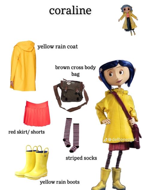 Coraline Raincoat Outfit, Coraline Cosplay, Coraline Halloween Costume, Coraline Halloween, Coraline Costume, Yellow Rain Boots, Halloween Duos, Coraline Movie, Halloween Costumes Ideas