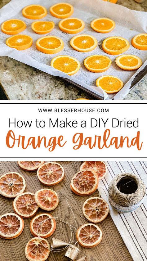 A step-by-step tutorial to make a DIY dried orange garland, perfect for natural Christmas décor on trees, wreaths, or greenery. This easy DIY orange garland is a great option for Christmas or even fall décor. Learn how to make this simple orange garland, the perfect DIY Christmas decoration and holiday home décor piece. Making Orange Garland, How To Orange Garland, Baking Oranges For Garland, Orange Garland Diy Christmas, How To Make A Dried Orange Garland, Dry Orange Garland, Orange Dried Garland, How To Make An Orange Garland, Dried Orange Slice Garland