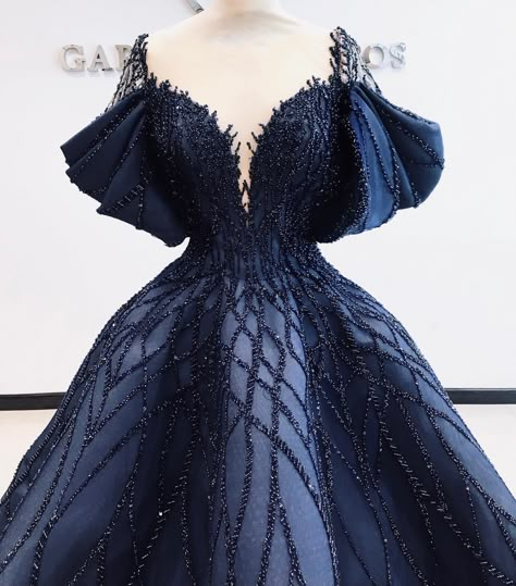 Navy Blue Fantasy Dress, Dark Blue Fantasy Gown, Dark Blue Ball Gown Fairytale, Night Under The Stars Theme Prom Dress, Dark Blue Fantasy Dress, Space Theme Dress, Dark Blue Dress Aesthetic, Dark Blue And White Wedding, Dark Blue Princess Dress