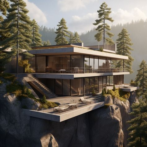 Modern House Open Concept, Eco Mansion, Houses In The Mountains, Hill Homes, Eco House Design, Sci Fi Architecture, Rock Mountain, Desain Pantry, Expect Nothing