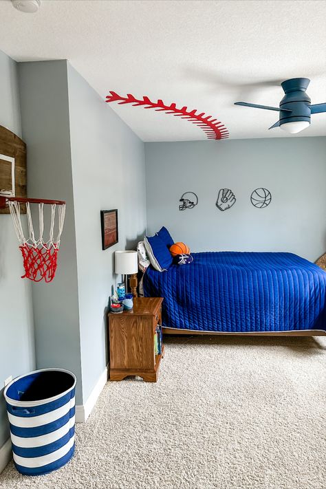 Light Blue Boys Bedroom, Boys Bedroom Colors, Blue Boys Bedroom, Baseball Bedroom, Sport Bedroom, Best Online Clothing Stores, Blue Room, Sports Room, Project List