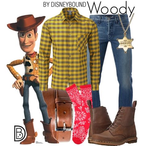 A menswear look from April 2016 by leslieakay featuring Rab, 3x1, Dr. Martens, HUGO, men's fashion, menswear, disney e disneybound Disneybound Guys, Male Disneybound, Disney Costumes For Men, Disney Character Outfits, Disney Bound Outfits Casual, Woody Costume, Disney Honeymoon, Collage Des Photos, Disney Dress Up