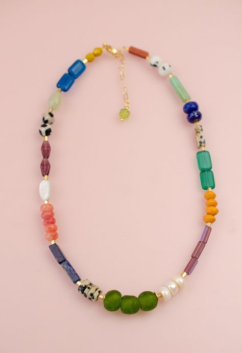 Colorful Beaded Necklace, Gemstone Beaded Necklace, Chunky Beaded Necklace, Handmade Jewelry, Gift for Her, Semi Precious Bead Necklace - Etsy Green Adventure, Charm Necklace Diy, Colorful Beaded Necklace, Beaded Necklace Diy, Beaded Jewels, Necklace Chunky, Gemstone Beaded Necklace, Semi Precious Beads, Handmade Jewelry Gift